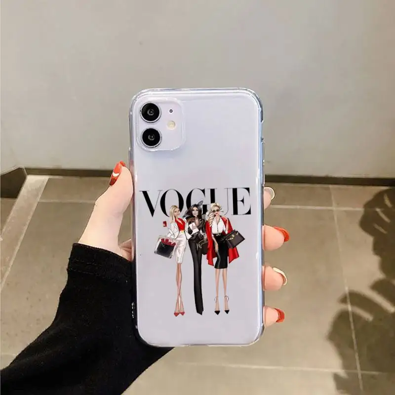 

Fashion women luxury girl Phone Case Transparent for iPhone 6 7 8 11 12 s mini pro X XS XR MAX Plus