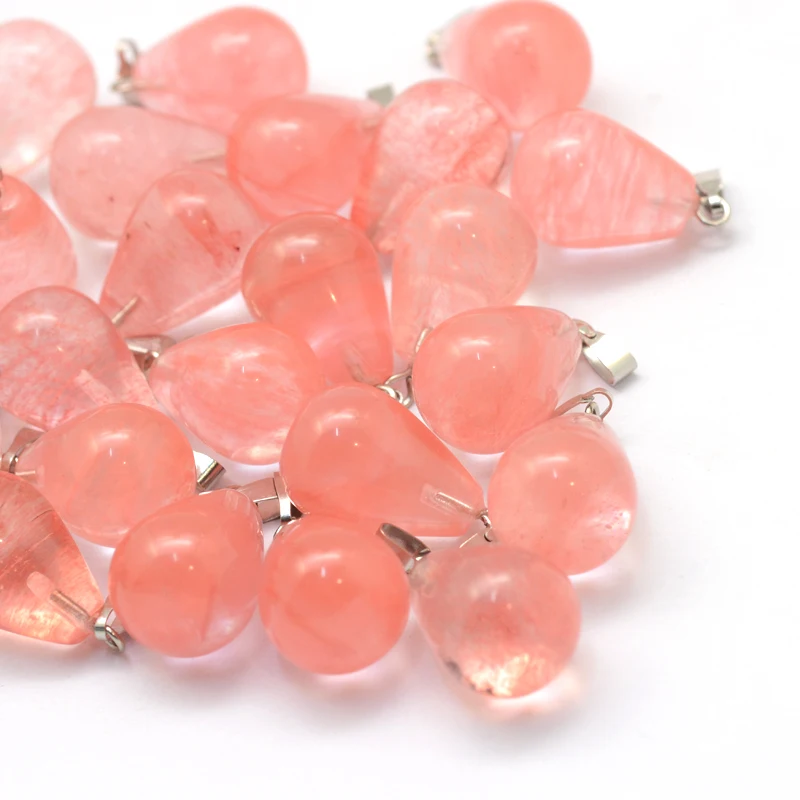 

5 pc teardrop Cherry Quartz Glass Pendants with Platinum Plated Brass Findings 21~24x12~14mm Hole: 2x7mm