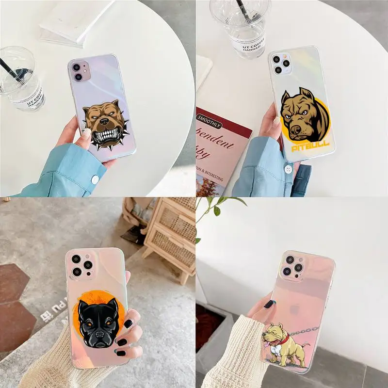 

Pit Bull Lovely Pet Dog Pitbull Phone Case for iPhone xiaomi redmi 7 8 9 11 12 10 S X XS XR MINI Pro Max Plus laser Transparent