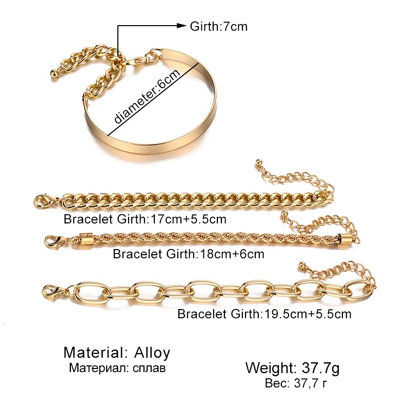 

VKME 4pcs Punk Curb Cuban Chain Bracelets Set for Women Miami Boho Thick Gold Color Charm Bracelets Bangles Fashion Jewelry