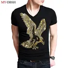 2021 модная роскошная дизайнерская мужская футболка с бриллиантами орлом, повседневные хлопковые футболки с коротким рукавом и V-образным вырезом, мужские топы, футболка