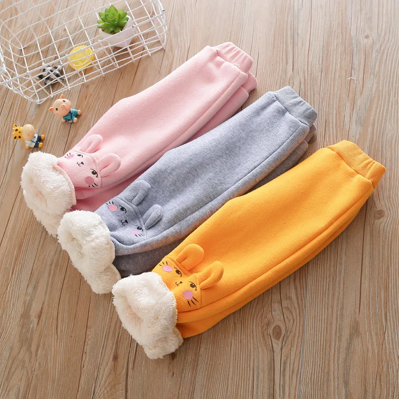 

Children's Warm Trousers 2021 Autumn Winter Girls Double-Layer Pus Velvet Padded Pants Baby Winter Sports Pants Kids Clothing