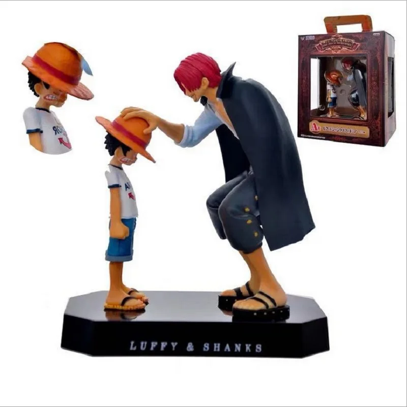 Figura de Personaje de Anime clásica de One Piece, modelo de cabeza en caja de pelo rojo Shanks Luffy, juguetes de Navidad