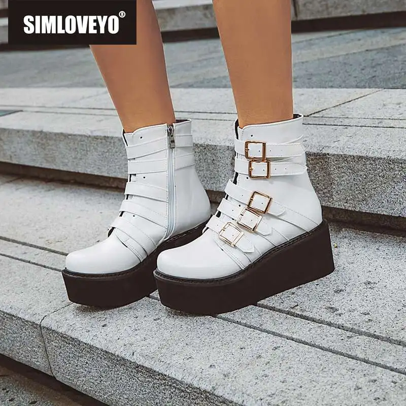 SIMLOVEYO женские мотоциклетные ботильоны с пряжкой в стиле панк на высокой танкетке