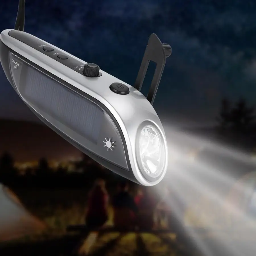 Портативный многофункциональный светодиодный фонарик на солнечной батарее с USB