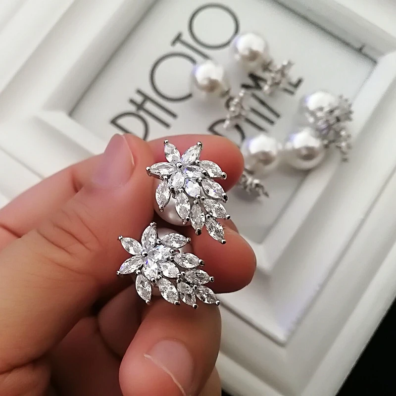 Mimiyagu корейские простые кубические циркониевые двухсторонние жемчужные серьги