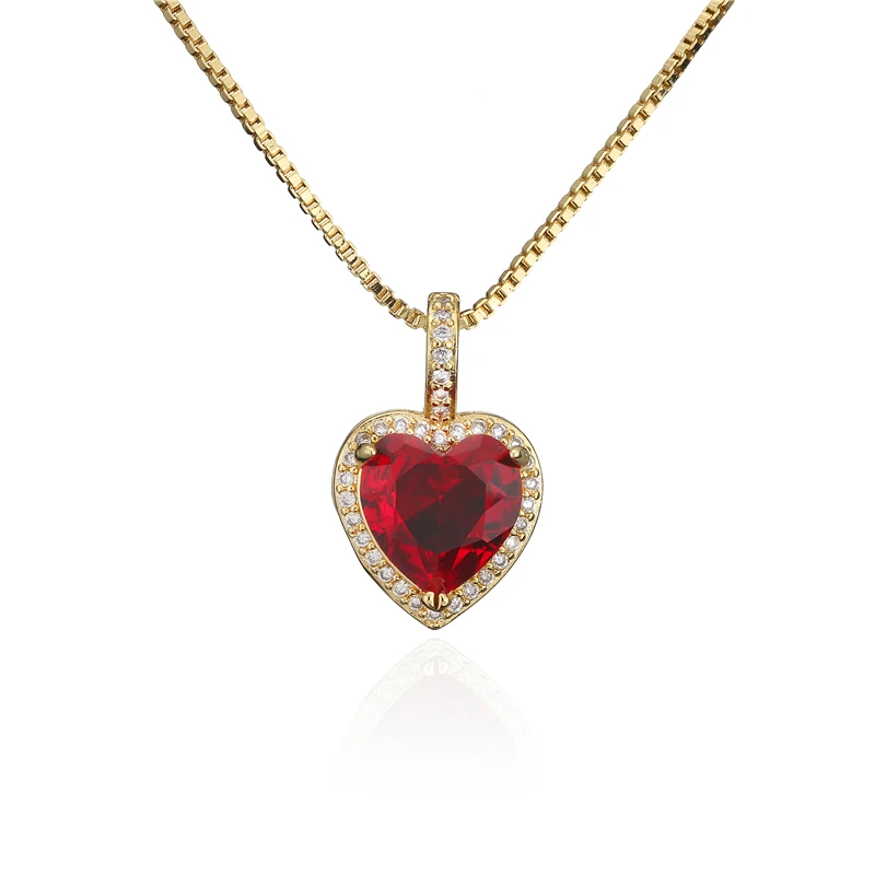 

Luxury Heart Shape Cubic Zircon Stone Pendant Necklace Fashion Gold Box Chain Copper CZ Women Party Jewelry Accessories Gift
