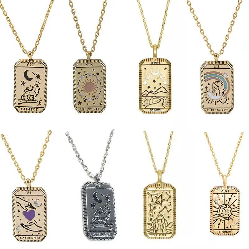 

New Trend Jewelry Simple European and American Fashion Tarot Necklace Wild Square Brand Pendant Necklace Wholesale