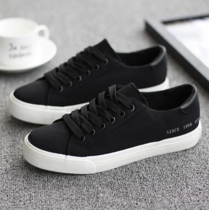 

SWONCO White Shoes Canvas Vulcanize Sneakers For Women 2020 Female Spring Causal Shoes Black/white Sneakers Student Flat