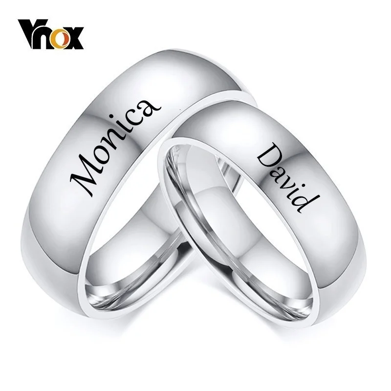 Vnox Бесплатная Настройка имени кольца для мужчин и женщин 6 мм из нержавеющей
