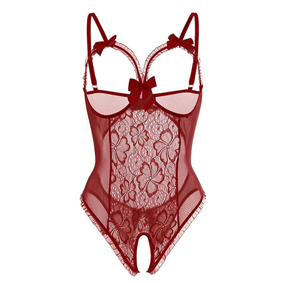 Wine Red Эротическое женское белье сексуальное нижнее белье Порно платье Babydoll Горячий кружевной открытый бюстгальтер сексуальное нижнее белье с вырезами костюм сексуальная ночная рубашка - Цвет: Wine Red