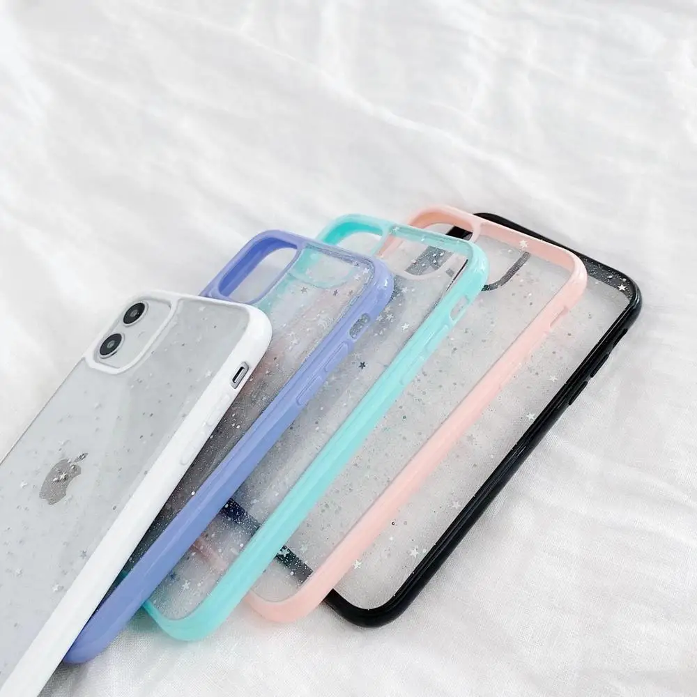 

Bling Glitter Star Silicone Case For iPhone 12pro 11 Pro XS Max X XR Shining Sequin TPU Clear Cover For iPhone 7 8 Plus SE 2020