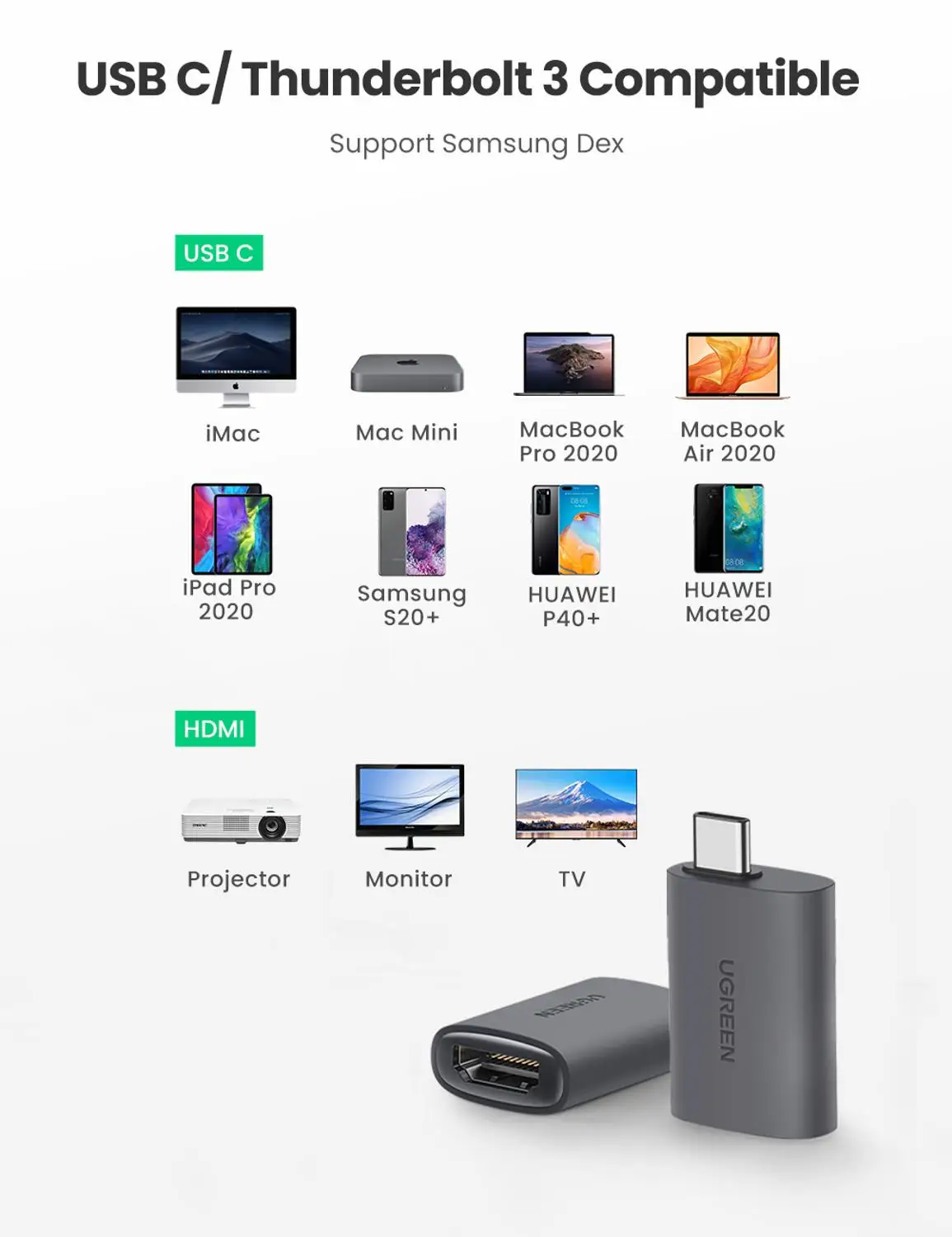 UGREEN USB C к HDMI адаптер 4K 60Hz кабель Type Thunderbolt 3 для MacBook Pro 2018 Samsung Galaxy S9 S8|Кабели VGA| |