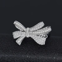 100 925 sterling silver honorable bowknot ring full high carbon diamonds rings for women sparkling wedding party fine jewelry