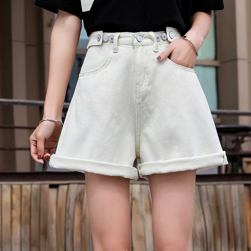 

Femmes Denim Shorts mode classique Vintage bleu noir taille haute jambe 210# large dames dcontract t femme Shorts