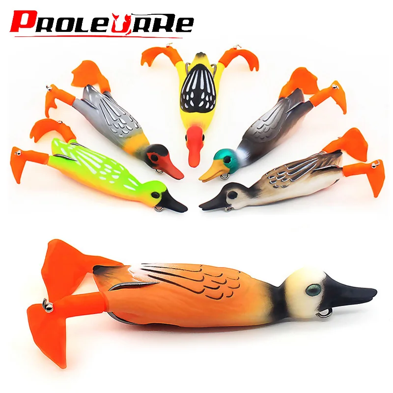 

1Pcs Topwater Duck Soft Fishing Lure Double Propeller Frog Feet 9.5cm 12g 3D Simulation Floating Baits Bass Snakehead Lure