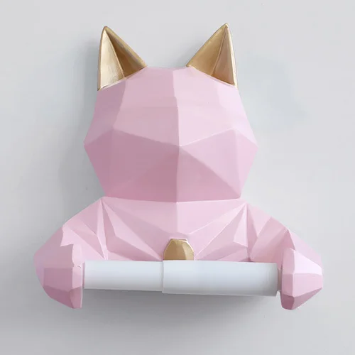 Pink Cat Скандинавский череп животное скульптура подвеска тканевая поддержка для ванной стены украшение дома пленка коробка поддержка настенная бумага держатель для полотенец - Цвет: Pink Cat