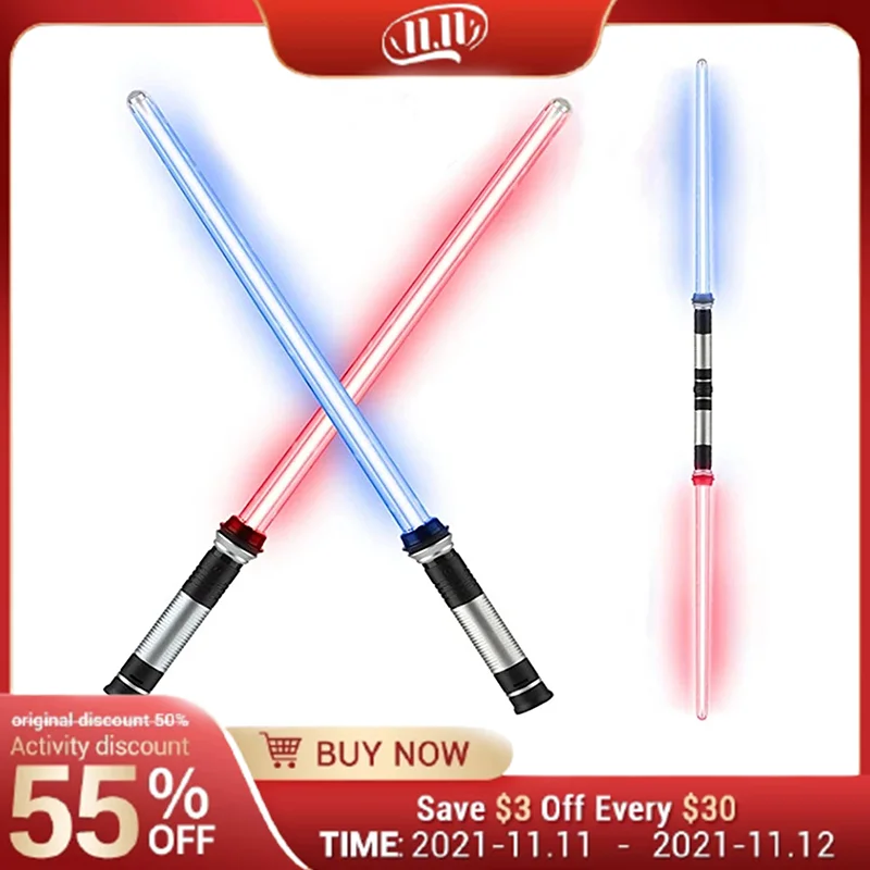Sable l&aacute;ser de juguete para ni&ntilde;os, espada de Darth Vaders, arco de juguete para Cosplay, espada de doble sable de luz con sonido l&aacute;ser, regalos de Navidad, 2 uds.-0