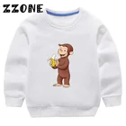 Детские толстовки с капюшоном, детские толстовки с изображением любопытного Джорджа и забавной обезьяны, детский пуловер, топы для девочек и мальчиков, осенняя одежда, KYT5266