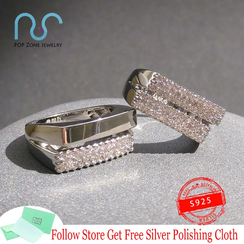 

LIMITED EDITION GLAMOUR Series Silver White Double Rectangular Ring S925 Sterling Silver Luxury Ring Personality Style Jewelry