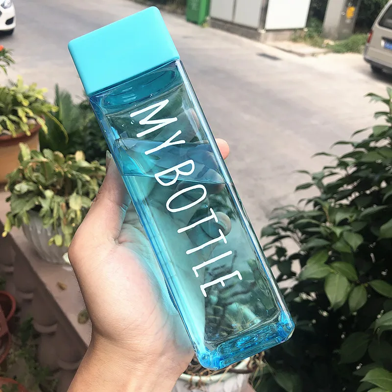 500ml Transparent Square Plastic Matte Water Bottle Milk Cup Juice Cold Sports Outdoor With Rope Wholesale Item | Дом и сад