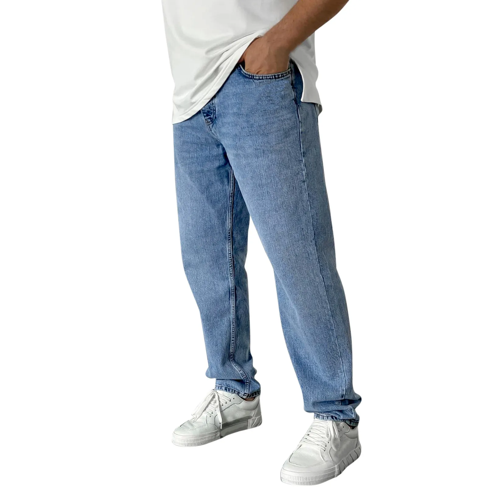 

Men's Fashion Casual Jeans Solid Denim Straight Pants Zipper Fly Pocket Jeans Trousers joggers men clothing pantalones hombre