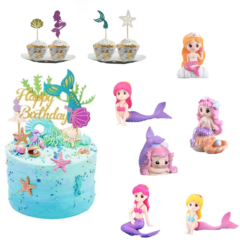 

Mermaid Theme Party Cake Topper Mermaid Party Cake Decoration Tools Baby Shower Birthday Party Decorations Kids DIY Accessories