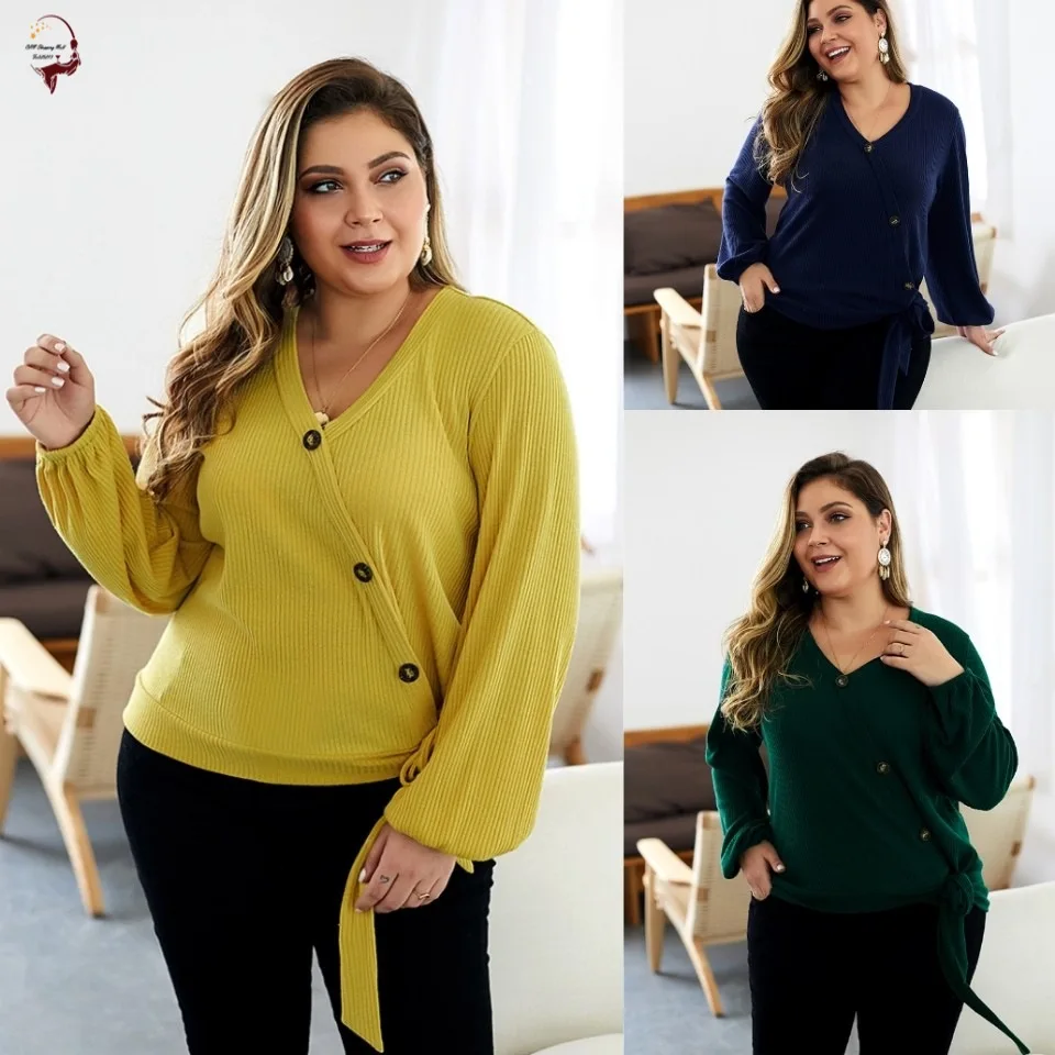 Вязаный свитер для девушек Вязанный с v-образным вырезом длинный рукав