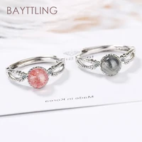bayttling silver color vintage graypink stone open ring for woman fashion wedding jewelry gift couple ring
