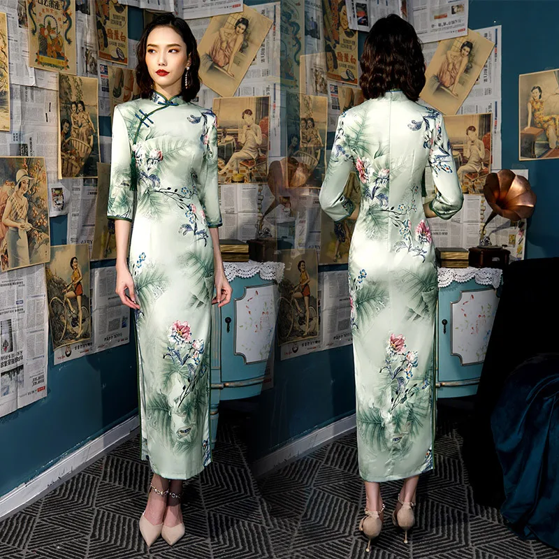 Новое поступление, традиционное женское платье, плюс размер, 4XL, Qipao, Дамское, вискозное, сексуальное, длинное, с принтом, Cheongsam, ручная работа, на пуговицах, винтажное, китайское платье - Цвет: Q