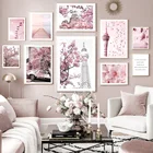 Розовые вишневые цветы, колесо обозрения, Осака, горячий воздушный шар, настенные картины, Картина на холсте, скандинавские постеры и принты, декор для гостиной