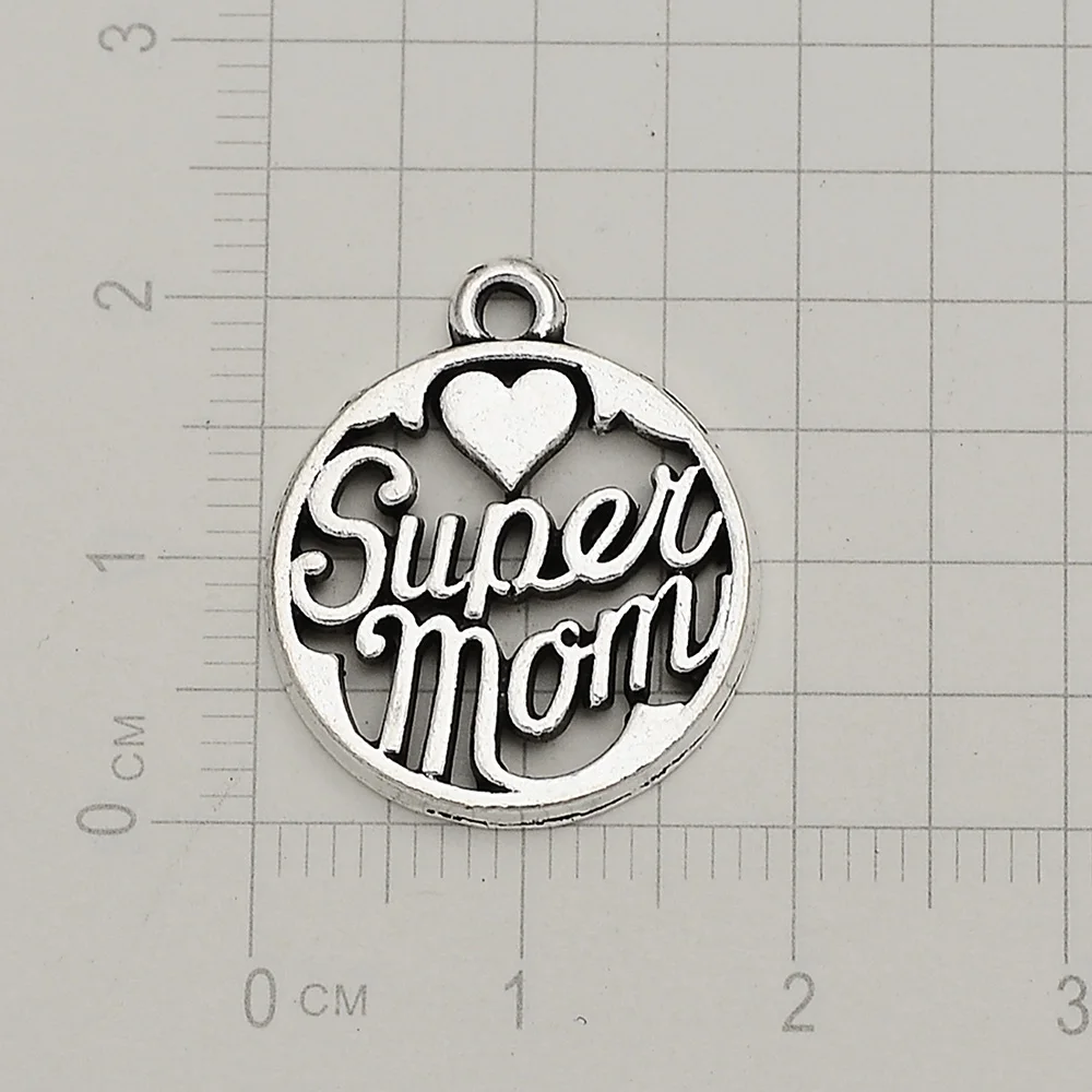 15 шт./лот 19x22 мм антикварные посеребренные Подвески Super Mom на День Матери модные