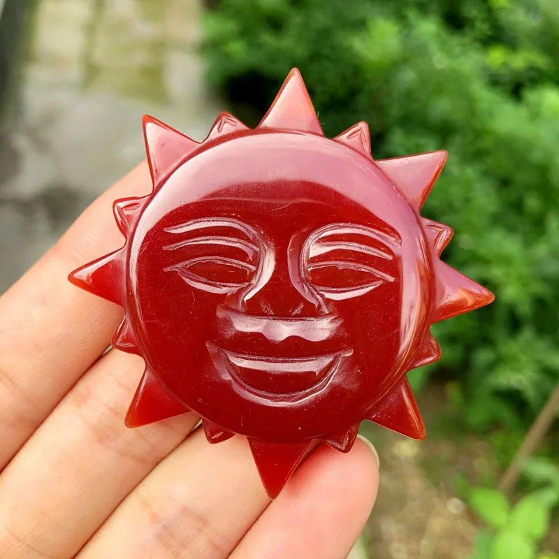 Красный сердолик резной смайлик солнце драгоценные камни натуральный кварц