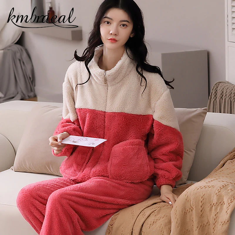 

New Winter Thick Pajamas Set for Couple Women Men Warm Flannel Laides Velvet Set Nightgrown Sweatshirt Coral Fleece Home Clothes