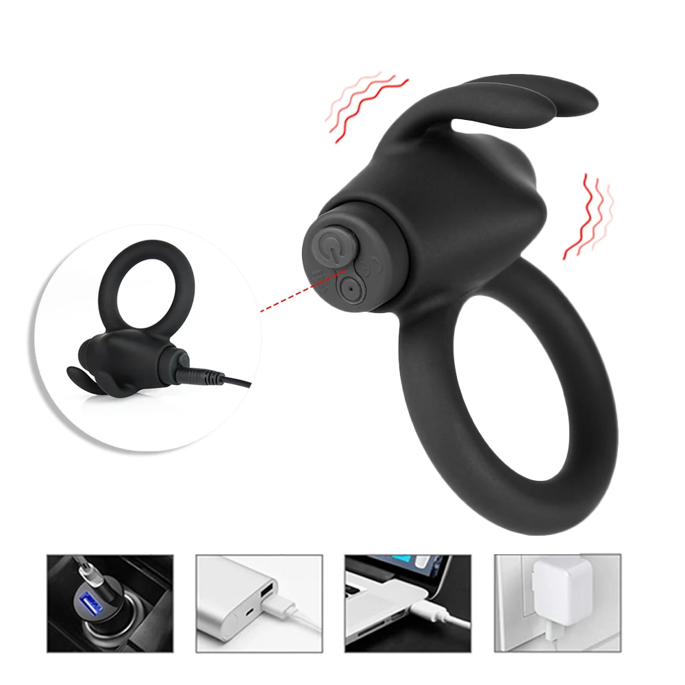

Powerful Pleasure Male Wearable Massager with Rabbit Ear Easy to Carry Vibrating Delay Ring Make You Enjoyment Anywhere with Her