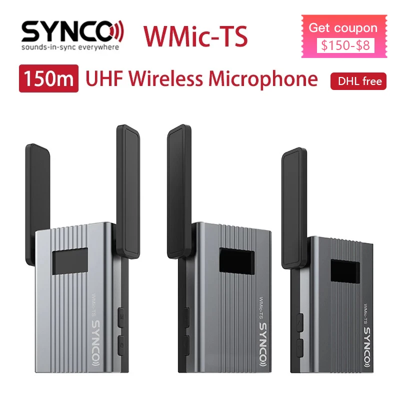 

SYNCO WMic-TS Mini UHF Wireless Lapel Microphone Wireless Transmitter System 150m Dual Channel for Smartphone Camera Record
