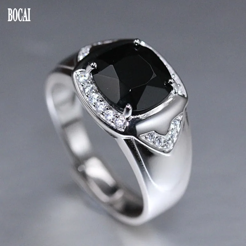 Новинка 100% Настоящее серебро 925 пробы кольцо для мужчин черный оникс мужское