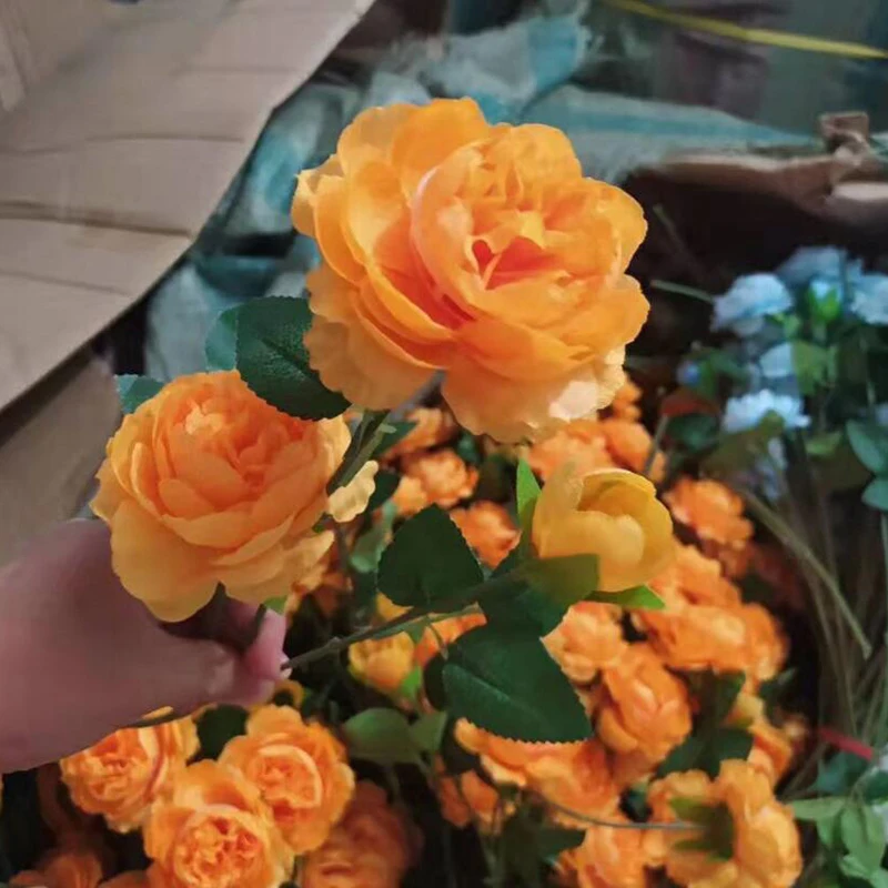 

Artificial Rose Peony Flowers DIY Long Branch 3 Heads Peonies Fake Flowers Faux Flowers Wedding Stage Backdrop Decoration