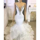 Женское свадебное платье с юбкой-годе, платье с глубоким V-образным вырезом, украшенное кристаллами, из органзы, с многоярусными оборками и шлейфом, официальное платье невесты на заказ