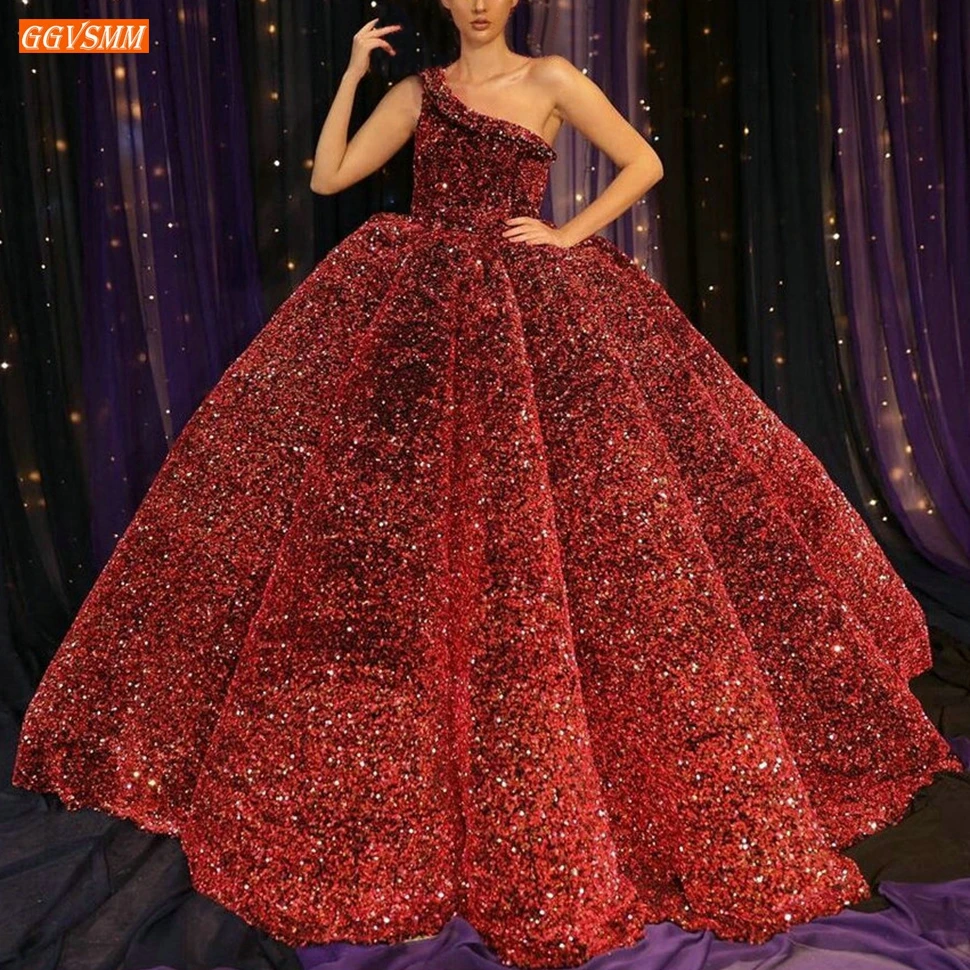 

Блестящие красные свадебные платья на одно плечо, блестящие сексуальные бальные платья со шнуровкой и блестками, свадебные платья по индив...