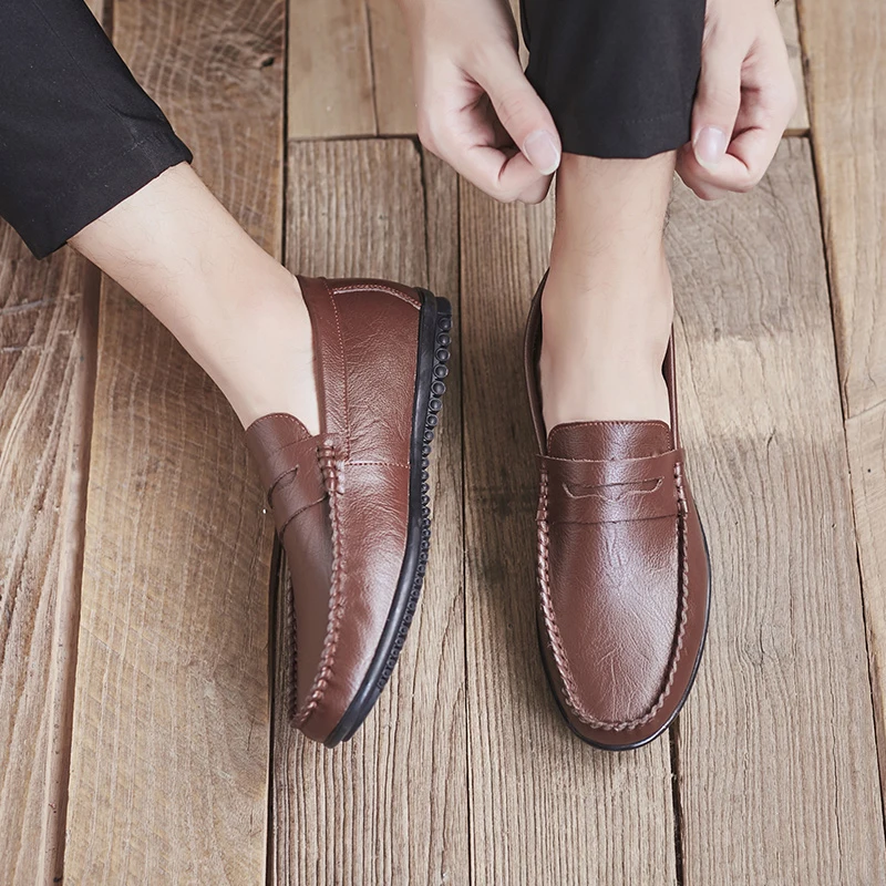 Мокасины мужские из натуральной кожи мягкие лоферы модная брендовая удобная