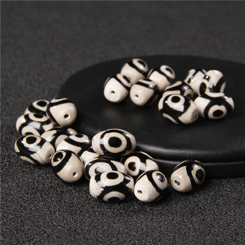 

10mm-15mm Round Black White Tibetan Dzi Beads Real Natural Agates Loose Beads Vintage Jewelry Accessries DIY Bracelet Necklace