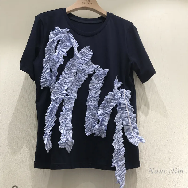 

Loose T Shirt Women 2021 Summer New Korean Style Fashion Ruffle Patch Pullover T-shirt All-Matching Top Femme Nancylim