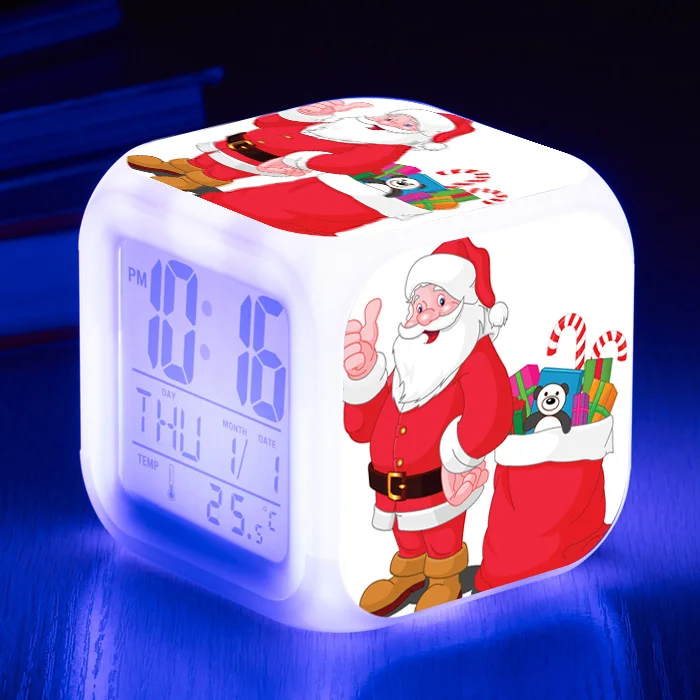 Веселый Рождественский будильник 7 цветов светодиодный светящийся цифровой для