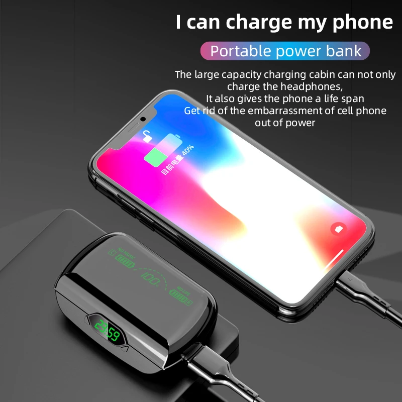 2021 Wireless Headphones D18 Earphones Bluetooth 5.0 TWS Earbuds Stereo Handsfree Headset with Microphone LED Display Power BanK |