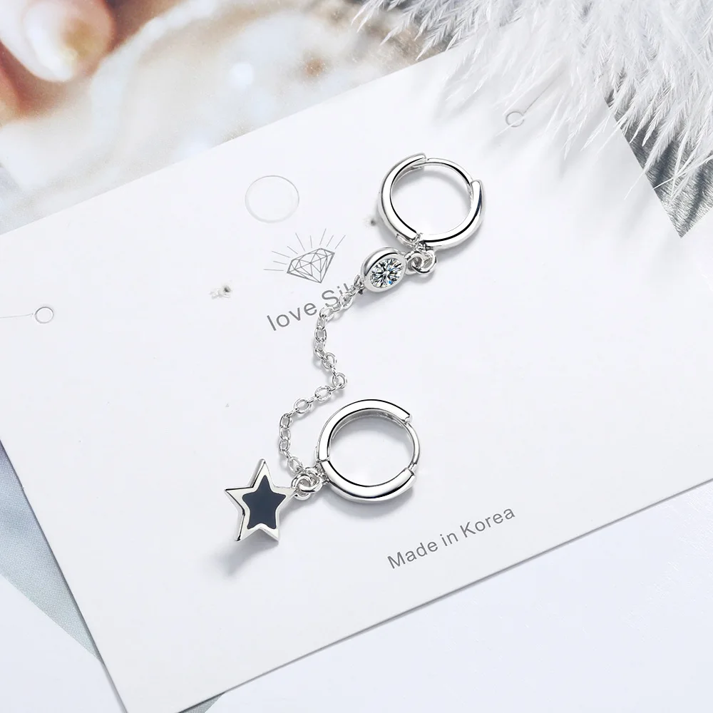 

Pentagram Black Star Stud Earrings For Women 925 Sterling Silver Cubic Zirconia Double Pierced Jewelry Bling Trendy Gifts