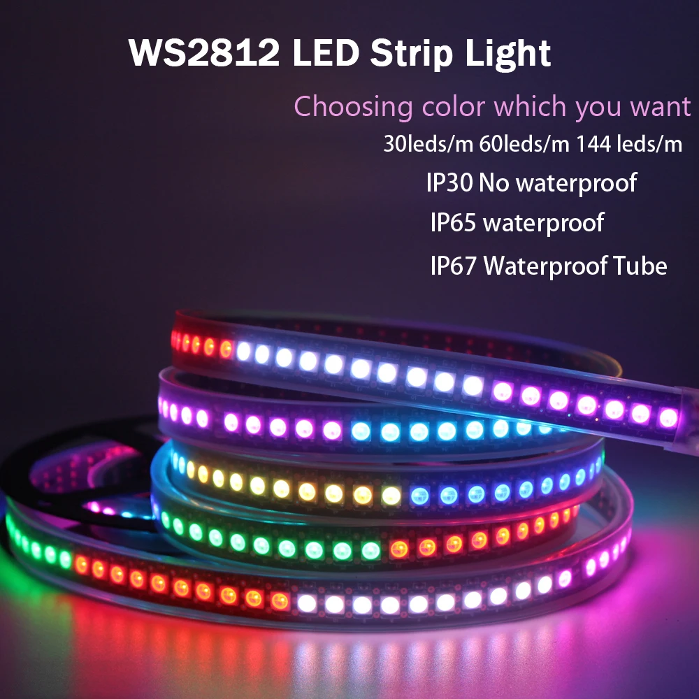 WS2812 5050 RGB Полноцветная светодиодная лента 30 светодиодов - 96 светодиодов/м умные адресные пиксели Черный белый PCB WS2812B IC 5V Мечтательный Бар светящийся неоновым светом.