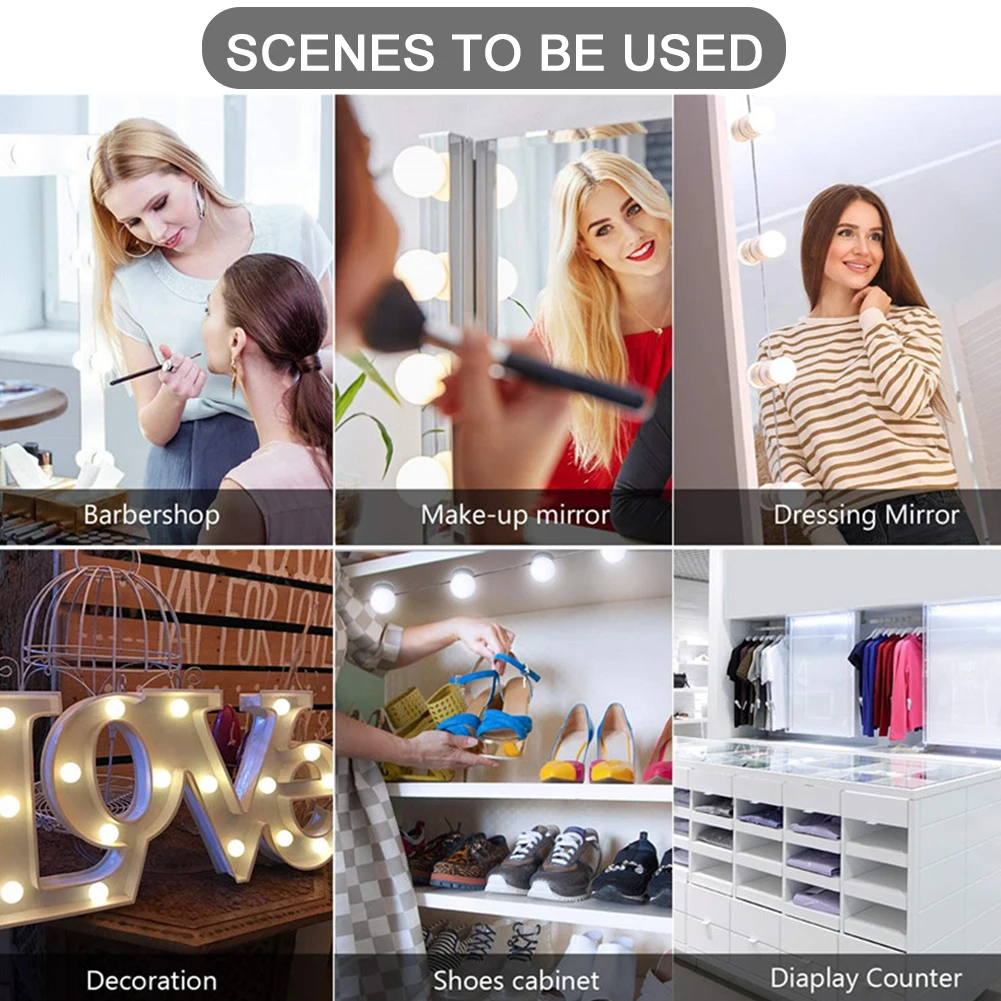 

10pcs Led Dimmable Ultra Bright Cosmetic Accessory Makeup Vanity Lamp Hollywood Style Adhesive Mirror Light Bulbs Dressing Table