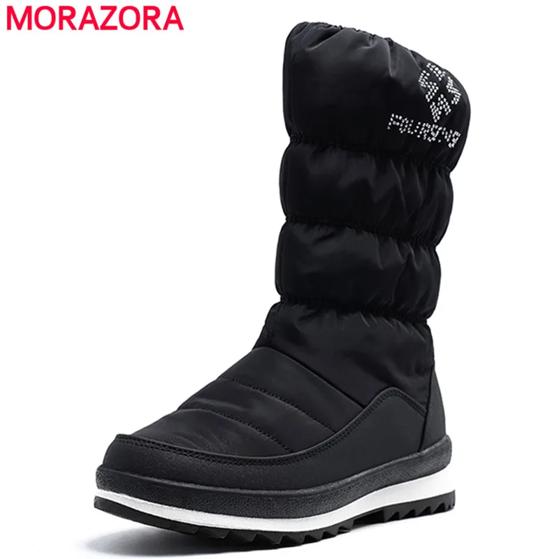 MORAZORA/ г. Новые зимние сапоги, большие размеры 36-41 женские зимние сапоги до середины голени на молнии со стразами модные теплые женские сапоги на меху