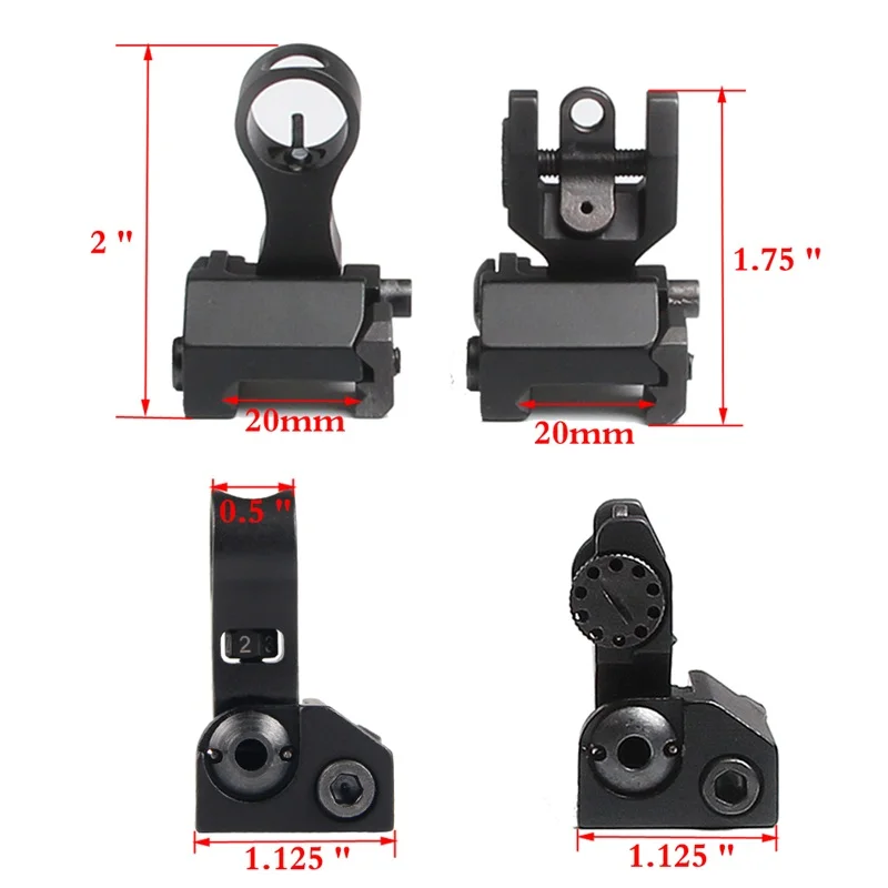 Flip Up Front Rear Sight AR rear sight Tactical Aluminum Alloy and Iron for Picatinny Rail Hunting Airsoft | Спорт и развлечения